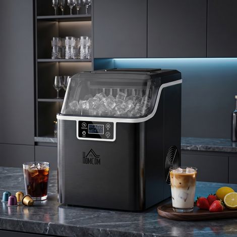 Machine à glaçons, 20 kg en 24h, 24 glaçons en 14-18 min, ice maker avec fonction autonettoyante, 25,2x36x37,1cm, noir (1/5)