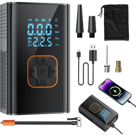 Pompe À Air Voiture Portable Rechargeable 10 Bar Pompe à Air Gonfleur de Pneu avec Affichage Numérique Pour Moto Ballons Gonflables Camion Camping Car Vélo Entretien (1/5)