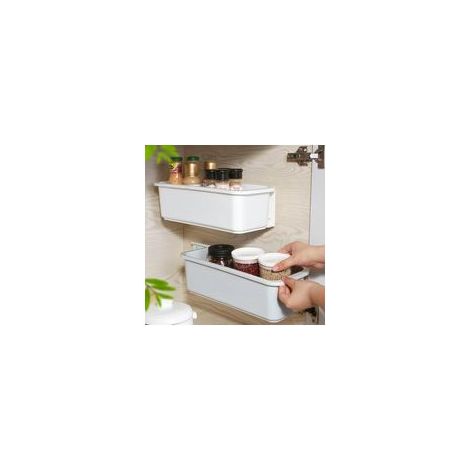 Lot de 2 paniers de rangement coulissants pour cuisine et salle de bain, tiroirs coulissants sous les organisateurs muraux (blanc) (1/5)