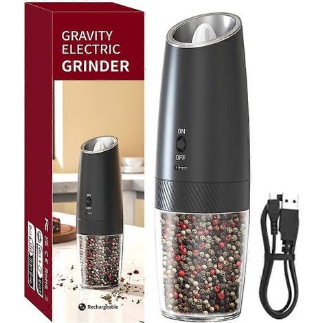 Salière et poivrière électriques rechargeables, moulin automatique à épices USB, lot de 2, design noir, réglage de mouture, usage cuisine (1/5)