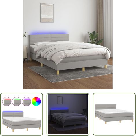 The Living Store Boxspringbett mit Matratze & LED Hellgrau 140x200 cm Stoff - Boxspringbett - Doppelbett - Lattenrost - Bettsofa - Schlafsystem (1/5)