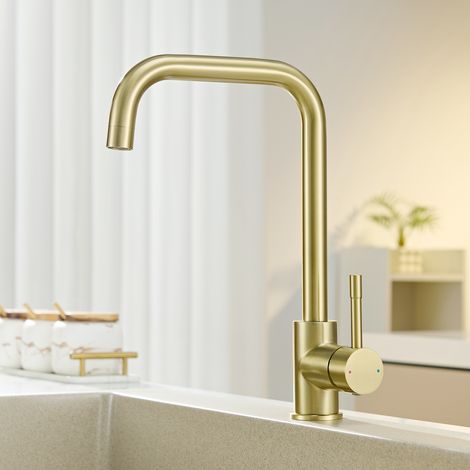 Rubinetto da cucina, rubinetto da cucina girevole a 360°, miscelatore da cucina in acciaio inox, rubinetto per lavello monocomando, oro spazzolato