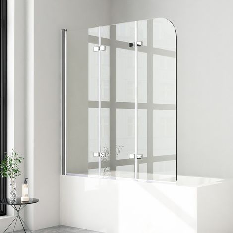 WDWRITTI Duschwand für Badewanne 130x140 cm Badewannenaufsatz 3-teilig Duschtrennwand für Badewanne Duschwand Badewanne Duschabtrennung Badewanne, 6mm ESG Glas