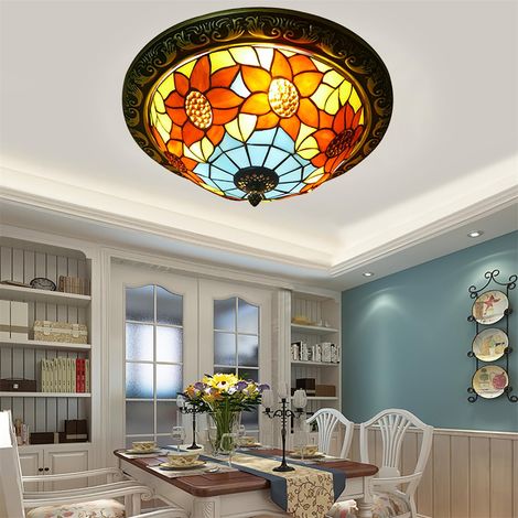 AUTRUCKER Plafonnier encastré en forme de dôme vitrail.Plafonnier Tiffany à 3lampes.Suspension LED inversée de 30cm,idéale pour les chambres et les salons (1/5)