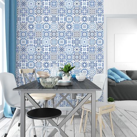 Sticker Mural Carrelage adhésif Cuisine Salle de Bain - 60 STICKERS CARREAUX DE CIMENT AZULEJOS DENZELIA - 60stickers10x10cm (1/5)