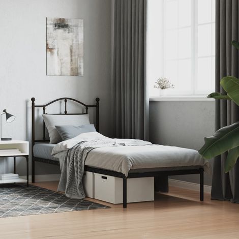 Cadre de lit métal sans matelas-Structure de lit avec tête de lit noir 90x190 cm 201856 (1/5)