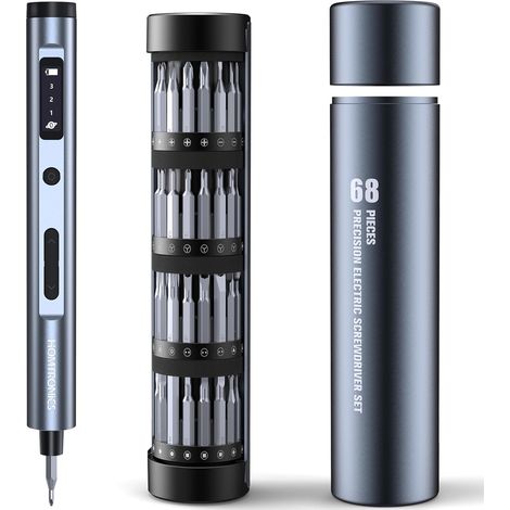 Mini Tournevis Électrique de Précision 68 en 1, 3 Couples Réglables, Rechargeable Sans Fil avec 60 Embouts S2 pour Montre, Lunettes, Drone, PC (1/5)