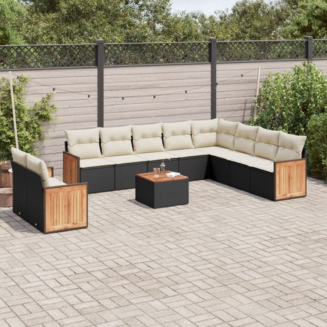 vidaXL Salon de jardin 11 pcs avec coussins noir résine tressée (1/5)