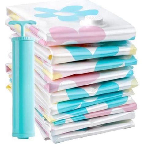 11 pièces de sac de compression sous vide, pompe à main, grande couette en coton d'aspiration, sac de rangement pour vêt37303 (1/3)