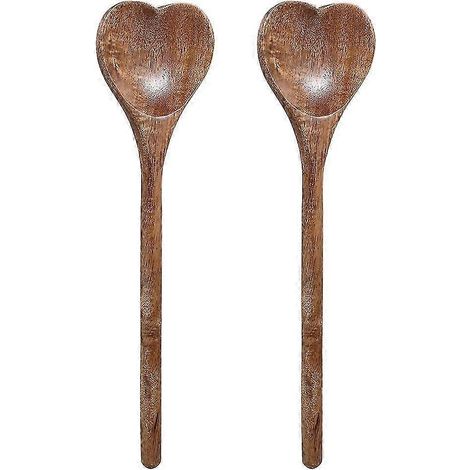 Cet ustensile de cuisine multifonctionnel en bois en forme de cœur, composé de 2 pièces, peut être utilisé pour remuer, servir de cuillère à café en bois en forme de cœur, de cuillère à dessert en boi (1/5)