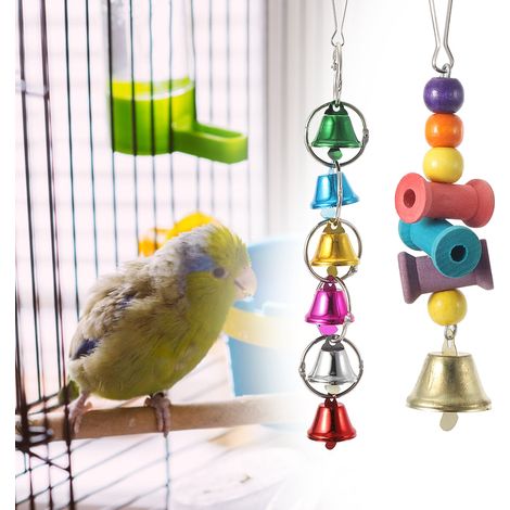 Lot de 8 clochettes suspendues pour oiseaux, guirlande de perles en bois, échelle rotative, tige givrée, jouet à mâcher pour perroquet, accessoire pour cage (1/5)