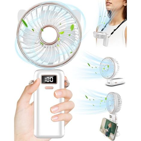 Mini-Handventilator, leiser, 5-stufiger, per USB aufladbarer Handventilator, kleiner tragbarer Tischventilator mit Standfuß, elektrischer Handventilator für Outdoor-Aktivitäten und Reisen – Weiß (1/5)