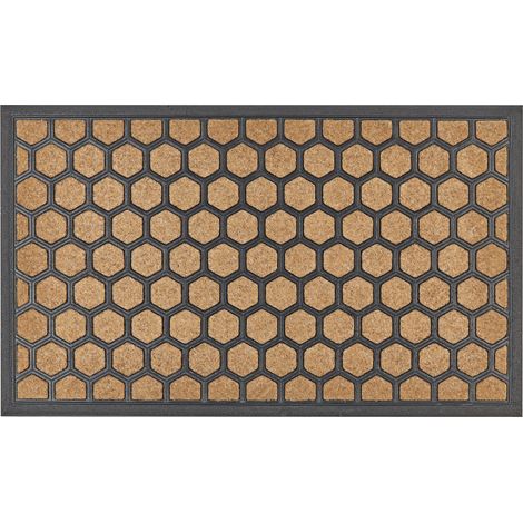Felpudo moderno de interior 45 x 75 cm motivo panal de abeja reverso de caucho antideslizante natural y negro Tandykul
