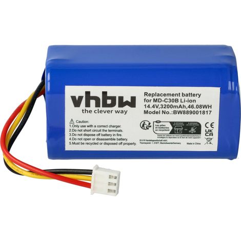 vhbw Battery compatible with Blaupunkt Bluebot Xtreme BPK-VCBB1XTE Home Cleaner (3200 mAh, 14.4 V, Li-Ion)