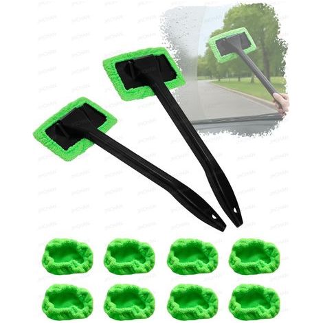 Ensemble de 2 outils de nettoyage pour vitres de voiture - comprend une brosse de nettoyage pour pare-brise et toit de voiture avec 10 tampons en microfibre lavables. (1/5)