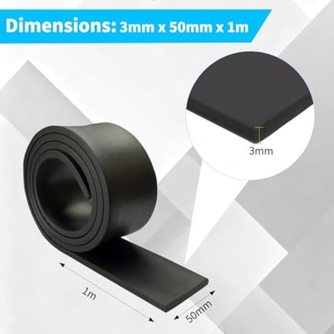 Bande en caoutchouc de 3 mm - 5 cm x 1 m - Pour l'étanchéité et l'isolation - Anti-vibrations - Antidérapant - Pour extérieur, voiture, porte, fenêtre, atelier, garage (1/4)
