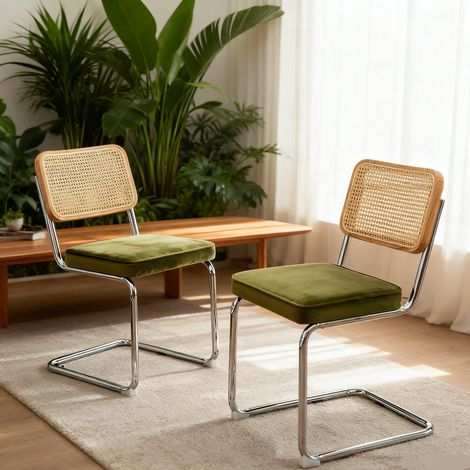 Lot de 2 chaises design breuer velours cannage piètement chrome style mid-century salle à manger (1/5)