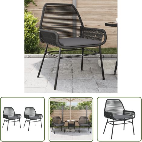 The Living Store Chaises de jardin lot de 2 avec coussins noir résine tressée - Chaise De Jardin - Fauteuil De Jardin - Mobilier De Jardin - Décoration Extérieure - Résine Tressée (1/5)