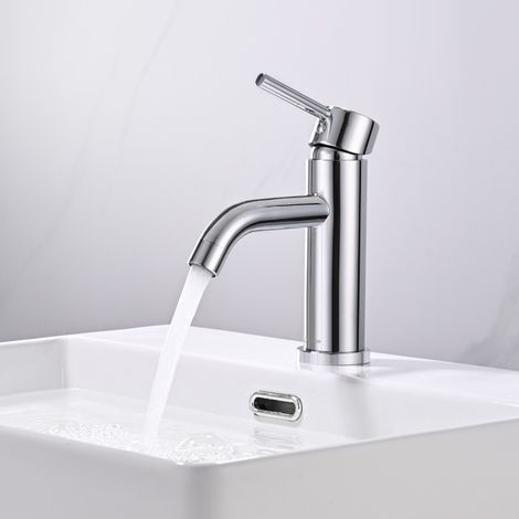Rubinetto da Bagno Miscelatore Monocomando Lavabo Miscelatore Lavabo Acqua Calda e Fredda Regolabile Rubinetteria Cromata Elegante in Acciaio Inox