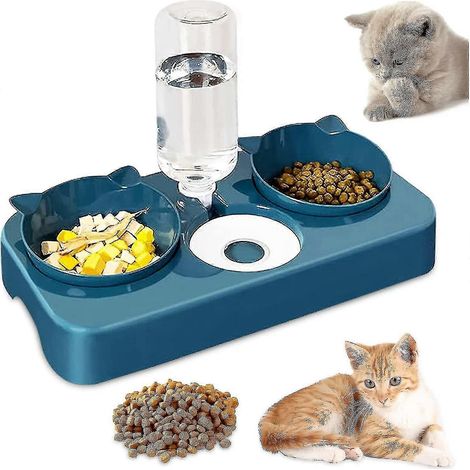 Gamelle double Dhrs pour chats et chiens, distributeur automatique 3 en 1 pour aliments et eau. (1/5)