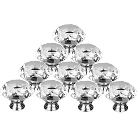 Pomos de cristal para muebles, 10 unidades de 30 mm para cajones y puertas de armarios con tornillos para el hogar, la oficina, el armario y la cómoda.