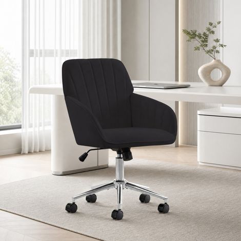 Chaise de bureau ergonomique réglable en hauteur 50-59 cm, pivotante 360°, velours noir DESVIAE (1/5)