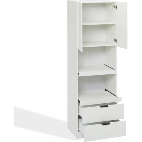 Armoire de cuisine et buffet multifonctionnel blanc mat 59,5 x 45 x 200 cm avec portes, tiroirs et étagères ouvertes (1/5)