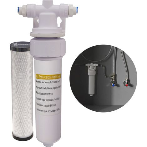 Anti Scale Water Filter Cartridge for Boiling Hot Water Taps + 6mm Hose Housing