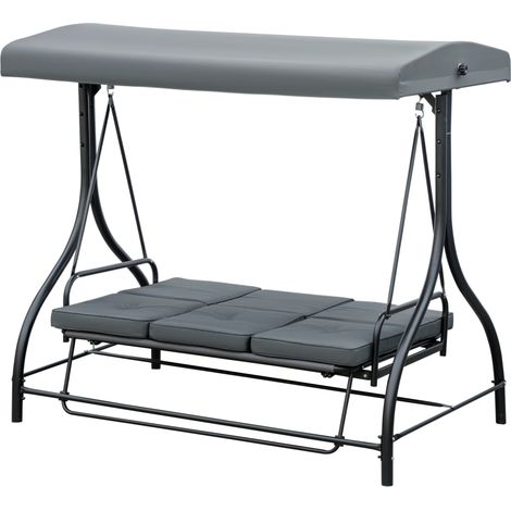 Outsunny Dondolo 3 Posti Convertibile in Lettino con Tettuccio Grigio Scuro