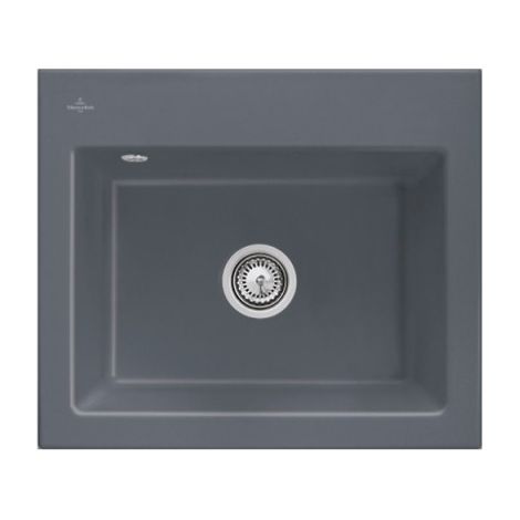 VILLEROY ET BOCH Subway 60 S fregadero 60 x 51 cm sin escurridor Grafito CeramicPlus con desagüe automático