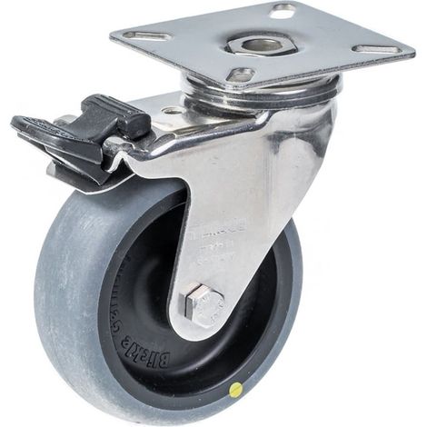 Roue pivotante/freinante de 75 mm en acier inoxydable avec bande de roulement conductrice grise (1/5)