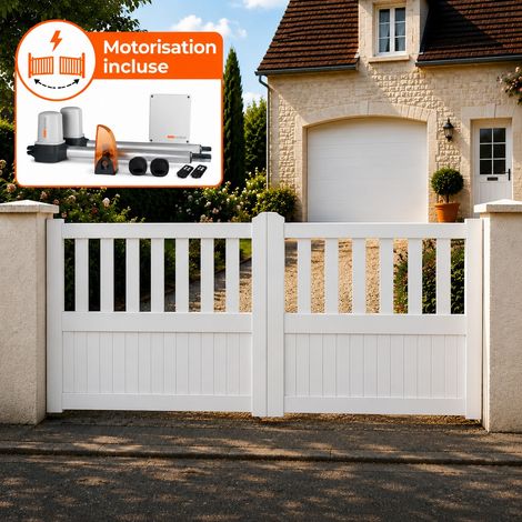 Portail battant électrique PVC blanc avec moteur Sentinel H 125 x L 350 ÉTRETAT (1/5)