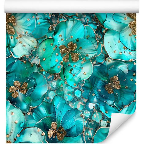 Papier peint encre turquoise, bleu marine et menthe pour salon et chambre 50x1000 cm (1/5)