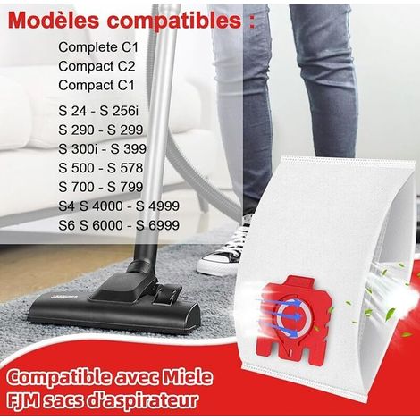 Lot de 10 Sacs aspirateur FJM Efficacité 3D Compatibles avec Miele Sacs à Poussière Complète C1, Compact C1, Compact C2, S6 S4 Série avec 3 Protections Moteur et 3 Filtres échappement (1/5)