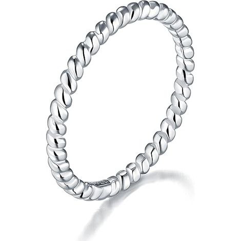 Bague en argent sterling 925, alliance torsadée empilable, 2 mm, tailles 4 à 12 (1/4)