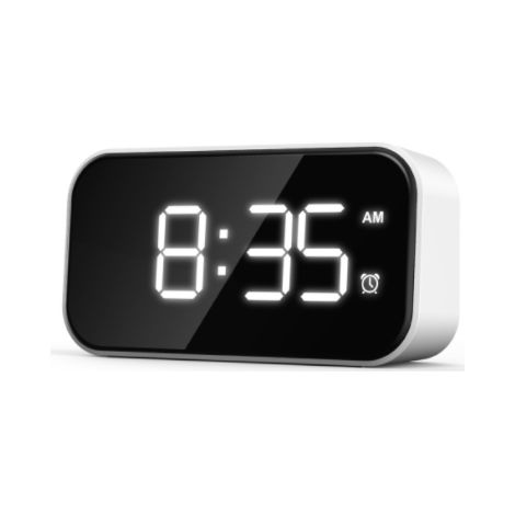 Alimentation Réveil numérique LED de chevet Réveil à affichage numérique 5 LED avec deux ports USB 12/24 heures 6 niveaux de luminosité Fonction Snooze 12,8 6,6 3,5 mm Apparence blanche Police blanc (1/2)
