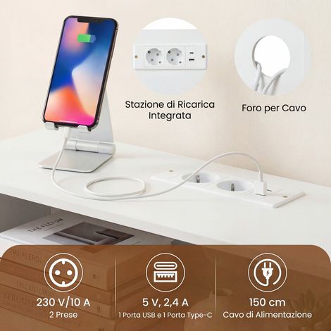 Console blanche 3 niveaux en métal avec éclairage LED RGB, station de charge et rangement pour entrée, salon et bureau (1/5)