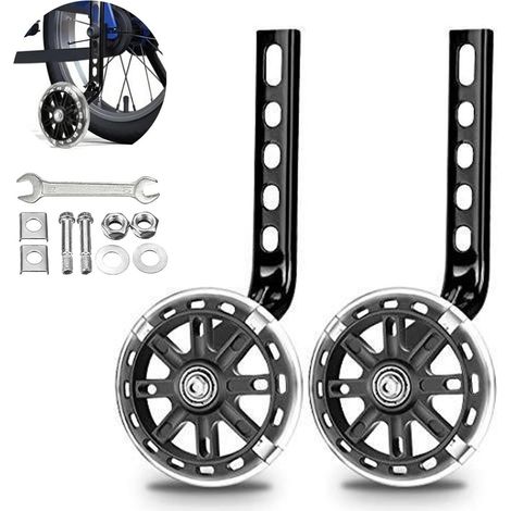 paire - Roulettes d'apprentissage pour enfants - Roulettes d'apprentissage pour vélo - Compatibles avec les supports universels de 12 à 20 pouces - Support universel pour vélo - Noir - Roues clignotan (1/5)
