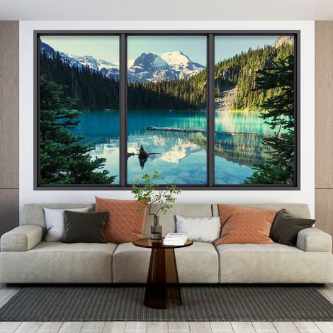 Stickers Trompe l'oeil fenêtre - Lac Montagnes - 60 x 100 cm (1/4)