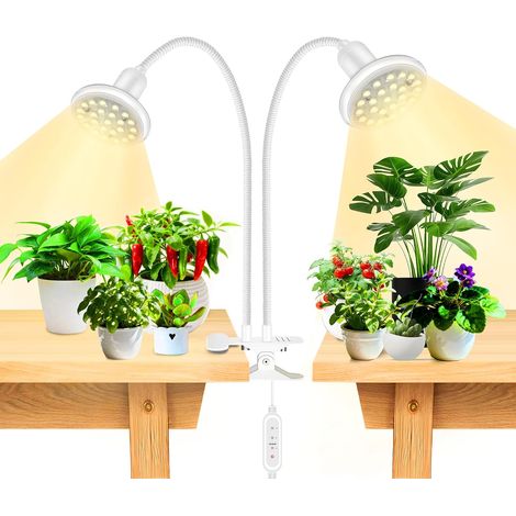 20W Full Spectrum LED Grow Light for Indoor Plants with 2 LED Grow Light Bulbs 3500K+660nm E27 with Timer 4/8/12H All Growth Phases - White (1/5)