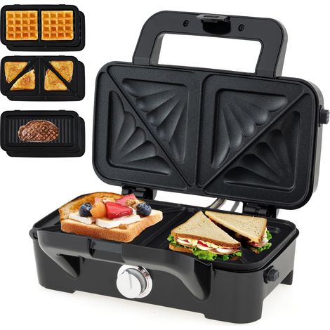 gaufrier 3 en 1 appareil croque monsieur électrique chauffage double face machine à sandwich presse à panini gaufrier multifonction voyants lumineux