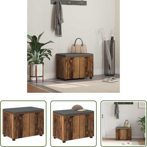 Holzbank - Flurbank mit Kissen mit Regal mit Tür Altholz 60 x 38 x 46 cm (1/5)