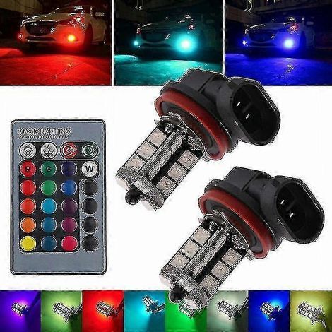 Lot de 2 ampoules antibrouillard RGB H8/H11 multicolores à LED pour la conduite avec télécommande, lampe de remplacement
