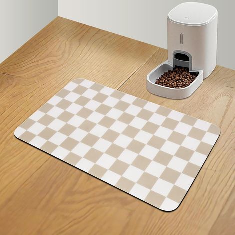 Tapis d'alimentation à carreaux pour chien, 51 cm x 30 cm, beige Absorbant, étanche, antidérapant, séchage rapide, matériaux écologiques, facile à nettoyer et à ranger, idéal pour les chiens qui boiv (1/5)