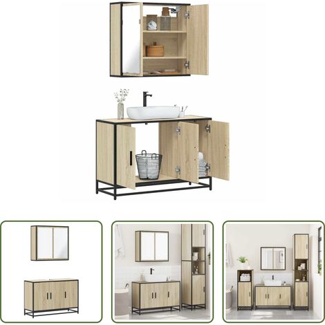 Armoire miroir -  Ensemble de meubles de salle de bain 2 pcs chêne sonoma (1/5)