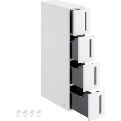 Étagère de Rangement à Roulettes pour Petits Espaces, Chariot Roulant avec 4 Tiroirs, Largeur 17,3 cm, Fin, Salle de Bain, Cuisine, Plastique PP, 45,2 x 17,3 x 84 cm, Blanc et Gris KFR008G01 (1/5)