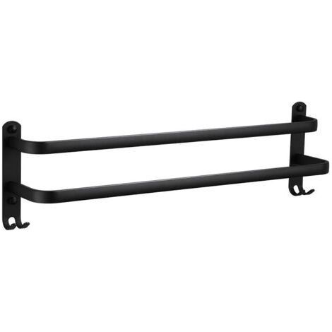 Toallero de pared de aluminio de 2 niveles con ganchos, negro, impermeable, para baño, cocina, aseo - 40 cm (1/4)