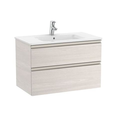 Pack Unik mueble base de dos cajones + lavabo central THE GAP - ROCA Color: Fresno nórdico - Medidas: 805x460x537 mm