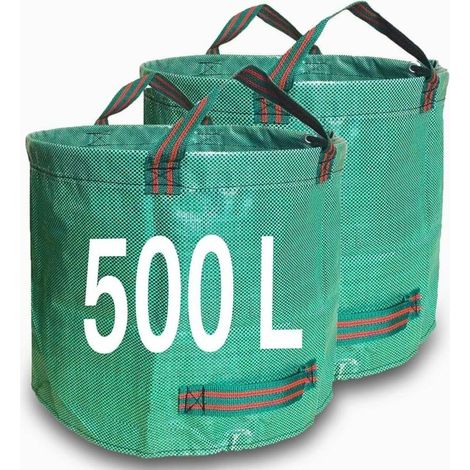 2 Pièces Sacs de jardin résistants - 500 L - Réutilisables avec poignées - Idéal pour ramasser les déchets, les feuilles et l'herbe (1/5)
