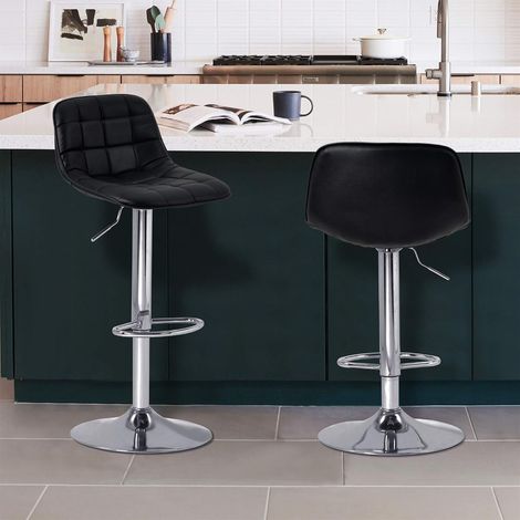 Set di 2 sgabelli alti da bar con schienale - Struttura cromata regolabile in altezza - Girevoli - Per bar, bancone, cucina, caffetteria, bar - Nero (1/5)